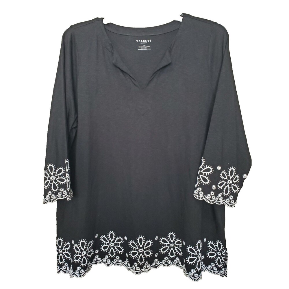Talbots Plus Petite Cotton/Modal Embroidered Scalloped Trim Tunic Size 2XP